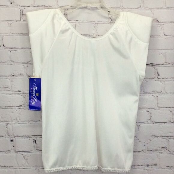 Vintage Nancy King Shirt Slip Lingerie Women's Size M White Lace Shoulder Pads - Picture 9 of 10